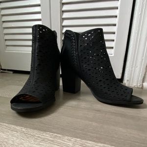 Black Perforated Peep Toe Ankle Booties